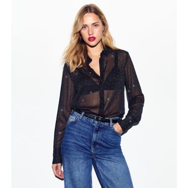 Women's Black Diamanté Embellished Chiffon Shirt New Look