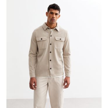 Men's Stone Relaxed Twill Overshirt Only and Sons New Look