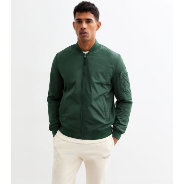 Men's Dark Green Regular Bomber Jacket Only and Sons New Look