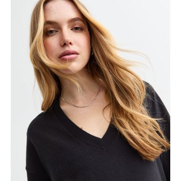 Women's Black V-Neck Jumper Sunshine Soul New Look