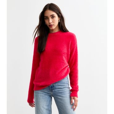 Women's Red Fluffy Knit Jumper Sunshine Soul New Look