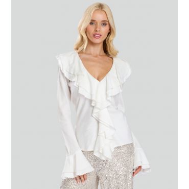 Women's Cream V-Neck Frill Blouse Finding Friday New Look