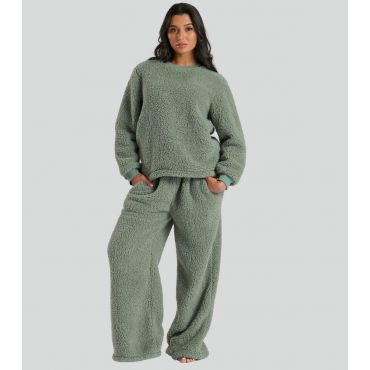 Women's Green Borg Lounge Set Loungeable New Look