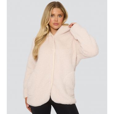 Women's Cream Borg Hooded Cardigan Loungeable New Look