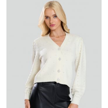 Women's Cream Faux Pearl Cardigan Finding Friday New Look