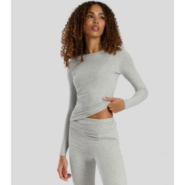Women's Light Grey Rib Jersey Long Sleeve Top South Beach New Look