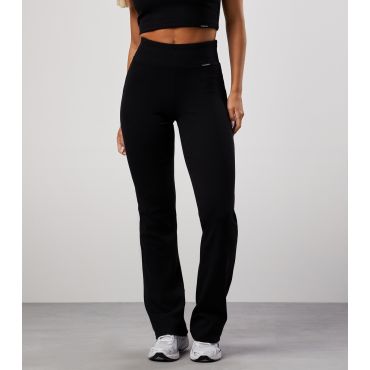 Women's Black Rib Flared Leggings Gym King New Look