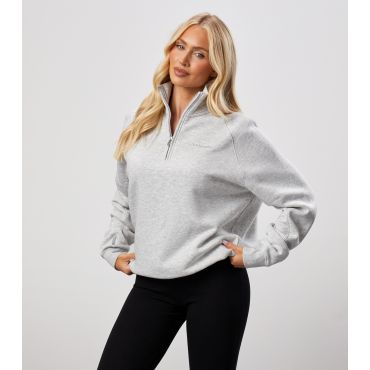Women's Grey Quarter Zip Sweatshirt Gym King New Look