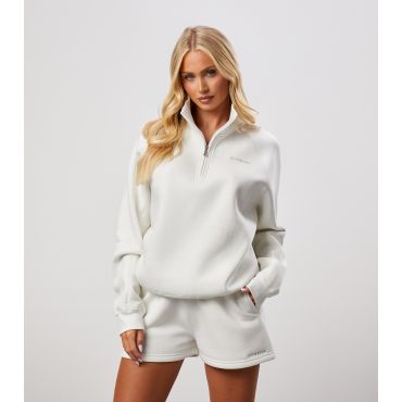 Women's Cream Quarter Zip Sweatshirt Gym King New Look