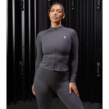 Women's Dark Grey Zip Up Long Sleeve Top Gym King New Look