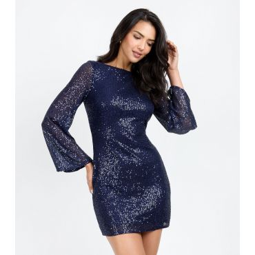 Women's Navy Sequinned Backless Mini Dress Little Mistress New Look
