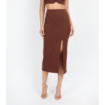 Women's Brown Split Midi Skirt Little Mistress New Look