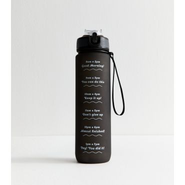 Black Pop Lid Straw 1L Message Water Bottle New Look