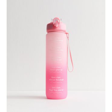 Pink Gradient Pop Lid Straw 1L Message Water Bottle New Look