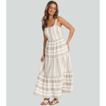 Women's Brown Geometric Stripe Maxi Dress South Beach New Look