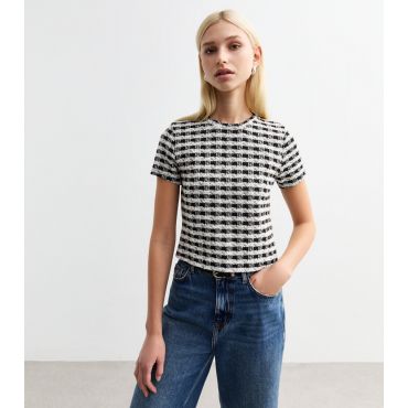 Women's Black Checked Bouclè Top New Look