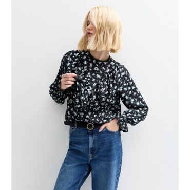 Women's Blue Floral Print Frill Yoke Blouse New Look