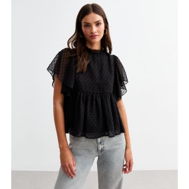 Women's Black Ruffle Babydoll Top Cutie London New Look