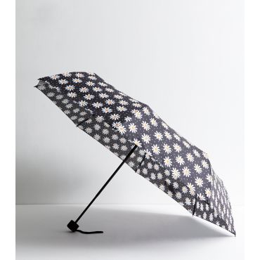Black Daisy Print Umbrella New Look
