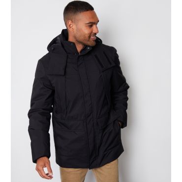 Men's Black Relaxed Ripstop Patch Pocket Hooded Coat Threadbare New Look