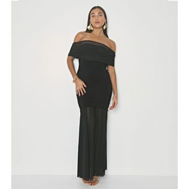 Women's Black Mesh Bardot Maxi Dress WKNDGIRL New Look