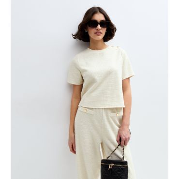 Women's Cream Bouclè Short Sleeve Top New Look