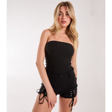 Women's Black Pinstripe Bandeau Playsuit Pink Vanilla New Look