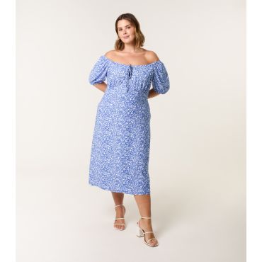 Women's Curve Blue Floral Print Midi Dress Blue Vanilla New Look