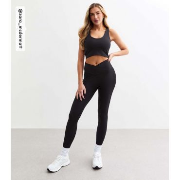 Women's by Zara McDermott Black Cross Over Leggings Rise New Look