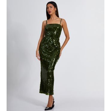 Women's Green Sequin Midaxi Dress Quiz New Look