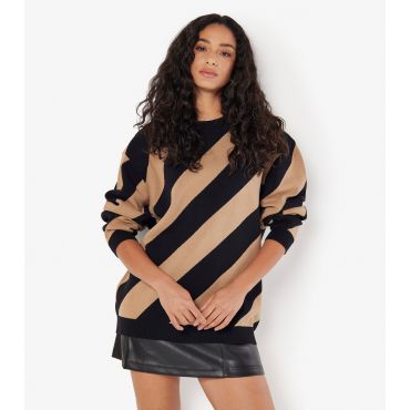 Women's Black Diagonal Stripe Jumper Apricot New Look