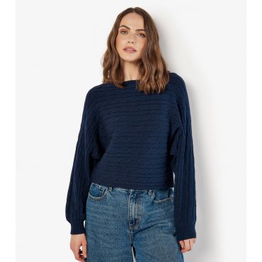 Women's Navy Cable Stripe Jumper Apricot New Look