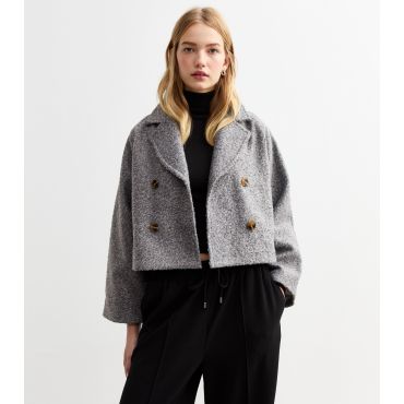 Women's Grey Double Breasted Crop Blazer Gini London New Look