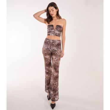 Women's Brown Leopard Print Lace Flared Trousers Pink Vanilla New Look
