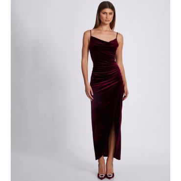 Women's Burgundy Draped Velvet Midaxi Dress Quiz New Look