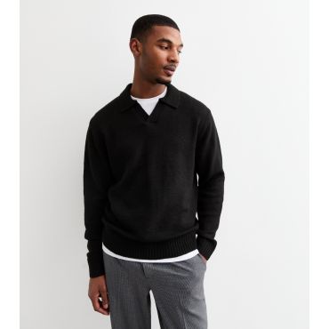 Men's Black Relaxed Polo Collar Jumper Jack & Jones New Look