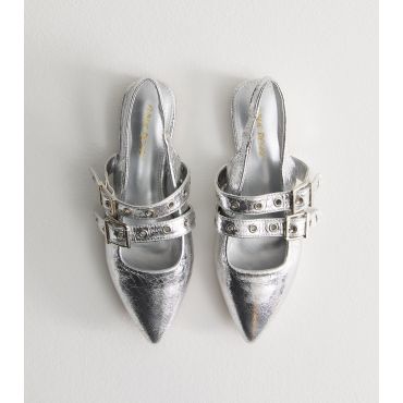 Women's Hyphen Silver Faux Leather Slingback Flats Public Desire New Look