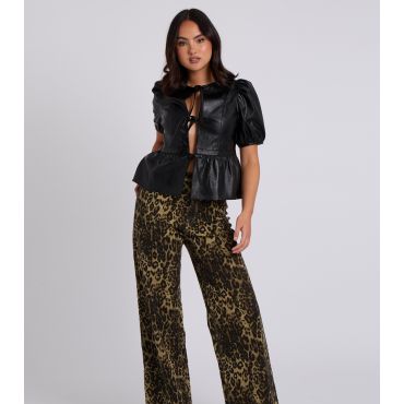 Women's Black Faux Leather Tie Front Top Urban Bliss New Look