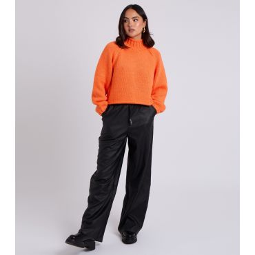 Women's Black Leather Look Wide Leg Trousers Urban Bliss New Look