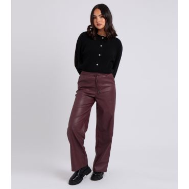 Women's Burgundy Leather Look Wide Leg Trousers Urban Bliss New Look