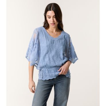Women's Light Blue Sunflower Lace Blouse Blue Vanilla New Look