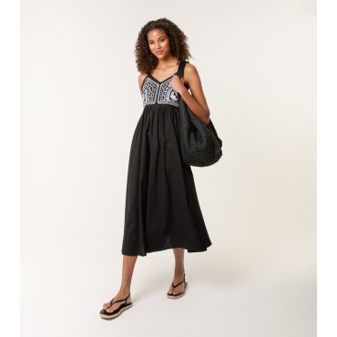 Women's Black Embroidered Yoke Midi Dress Blue Vanilla New Look