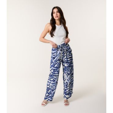Women's Blue Abstract Print Wide Leg Trousers Blue Vanilla New Look