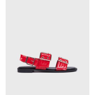 Women's Bright Red Faux Patent Leather Buckled Sandals London Rebel New Look