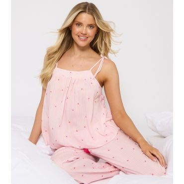 Women's Pink Striped Palm Tree Print Cami Top and Trousers Set Loungeable New Look