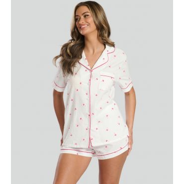 Women's White Palm Tree Print Shirt and Shorts Set Loungeable New Look