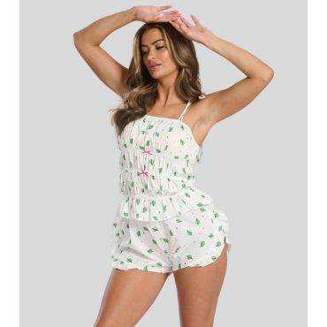 Women's White Cactus Print Ruffled Cami Top and Shorts Set Loungeable New Look