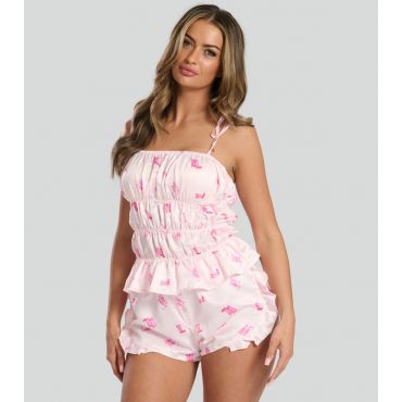 Women's Pink Satin Cowboy Boot Print Cami Top and Shorts Set Loungeable New Look