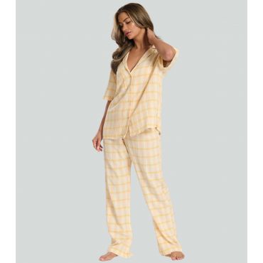 Women's Yellow Checked Shirt and Trousers Pyjama Set Loungeable New Look