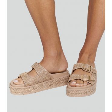 Women's Stone Buckle Platform Wedge Sandals South Beach New Look